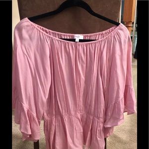 Love Tree pink linen sheer off shoulder blouse